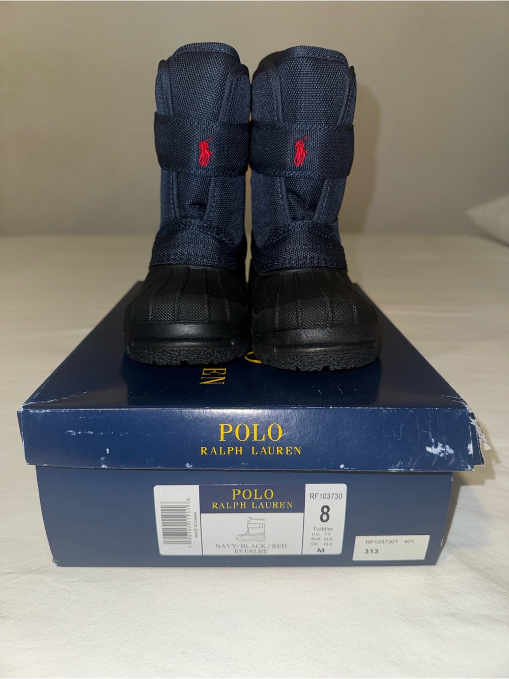 Polo by Ralph Lauren Navy Kids Snow Boots with Red Logo
